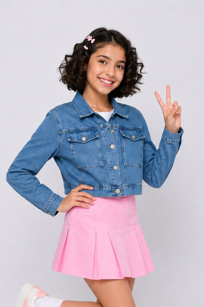 Tweens Girls Boxy Fit Blue Denim Jacket - Image 1