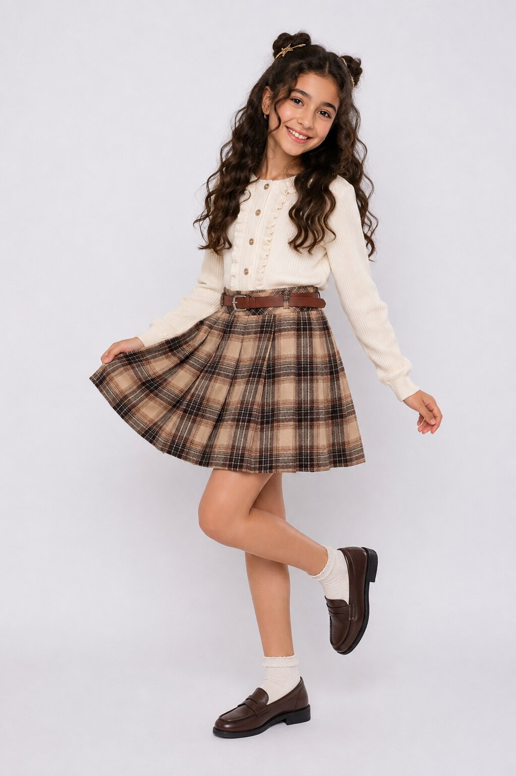 Tweens Girls Regular Fit Brown Checked Skirt - Image 1