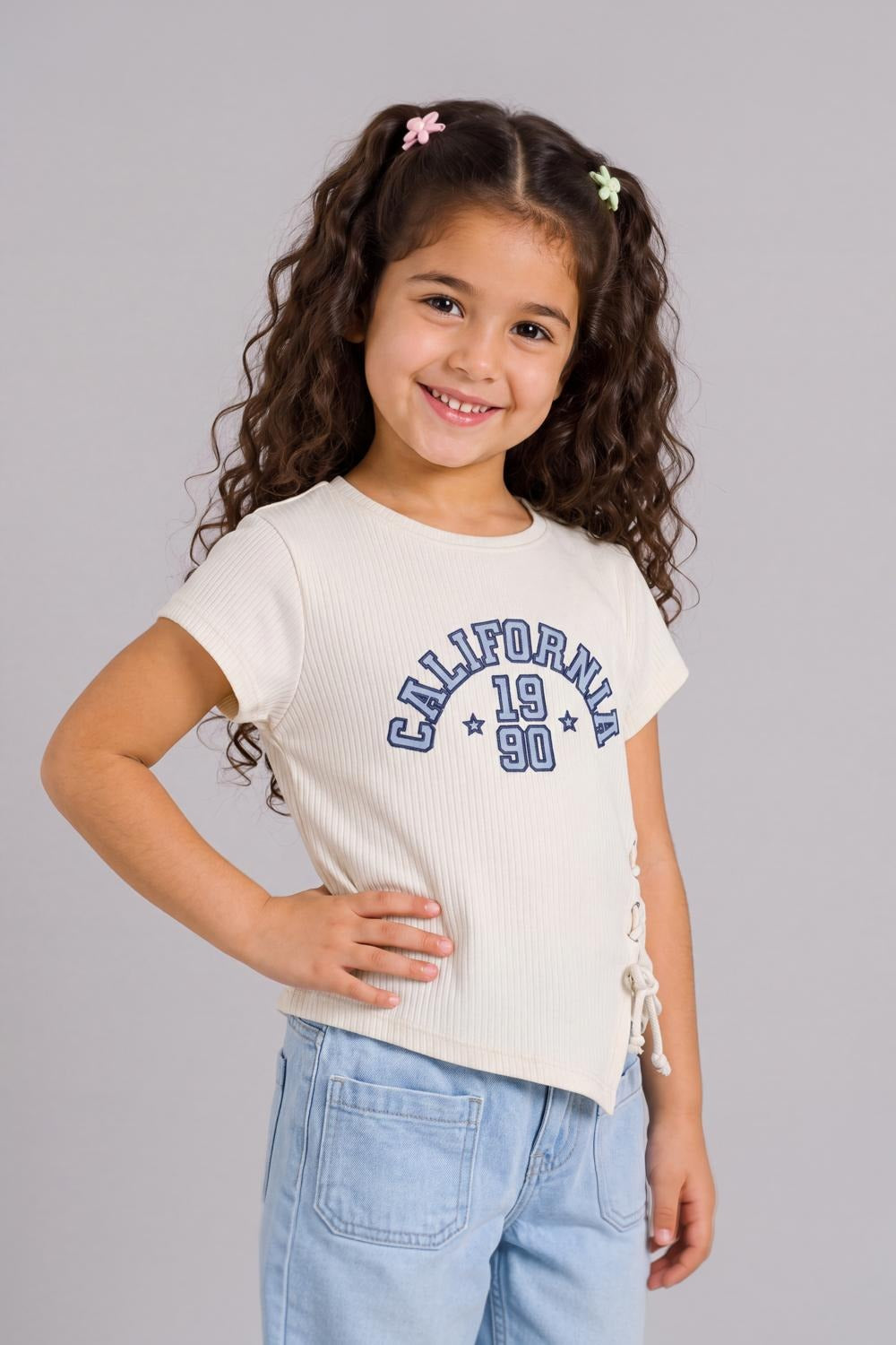 Tweens Girls Regular Fit Off White Typographic Top - Image 1