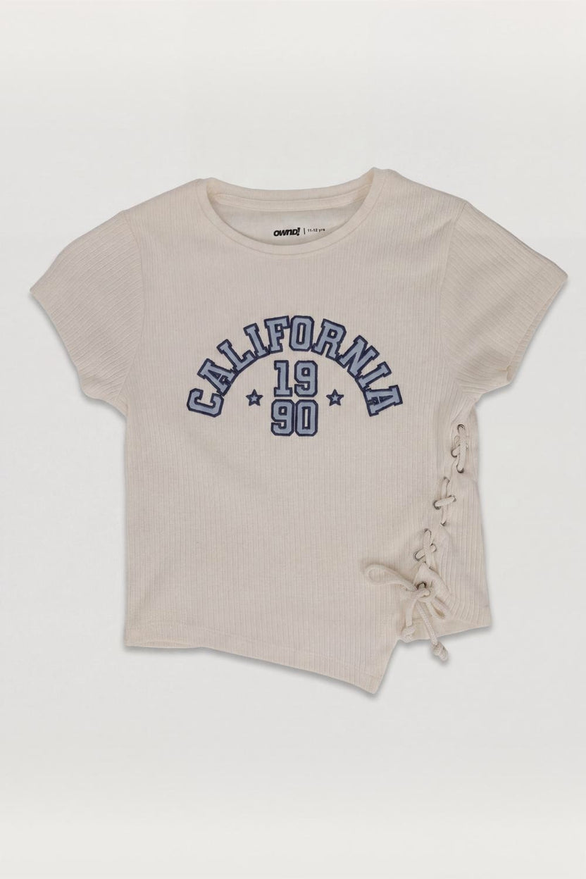 Tweens Girls Regular Fit Off White Typographic Top - Image 2