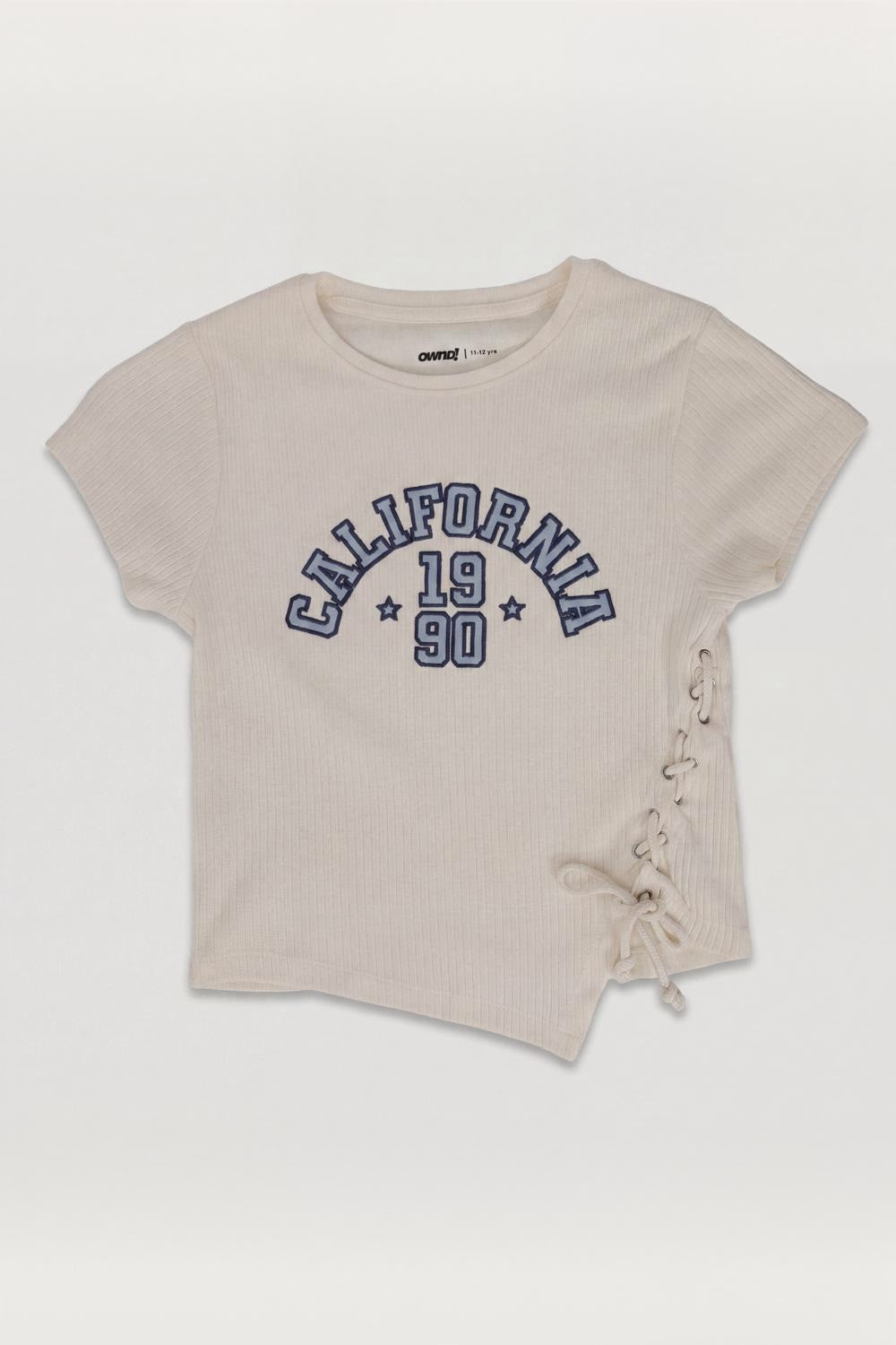 Tweens Girls Regular Fit Off White Typographic Top - Image 2