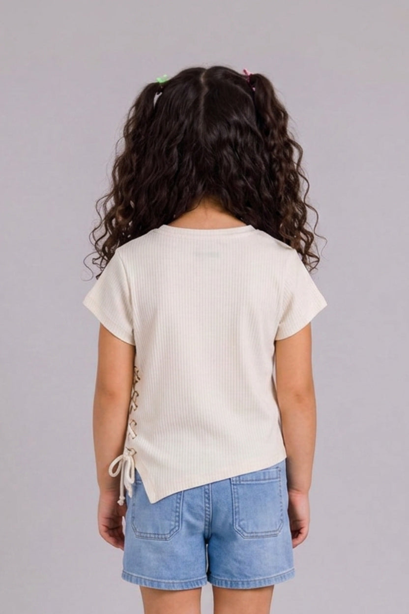 Tweens Girls Regular Fit Off White Typographic Top - Image 4