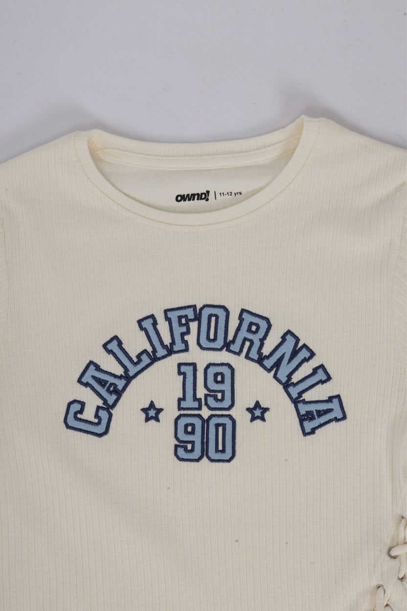Tweens Girls Regular Fit Off White Typographic Top - Image 6