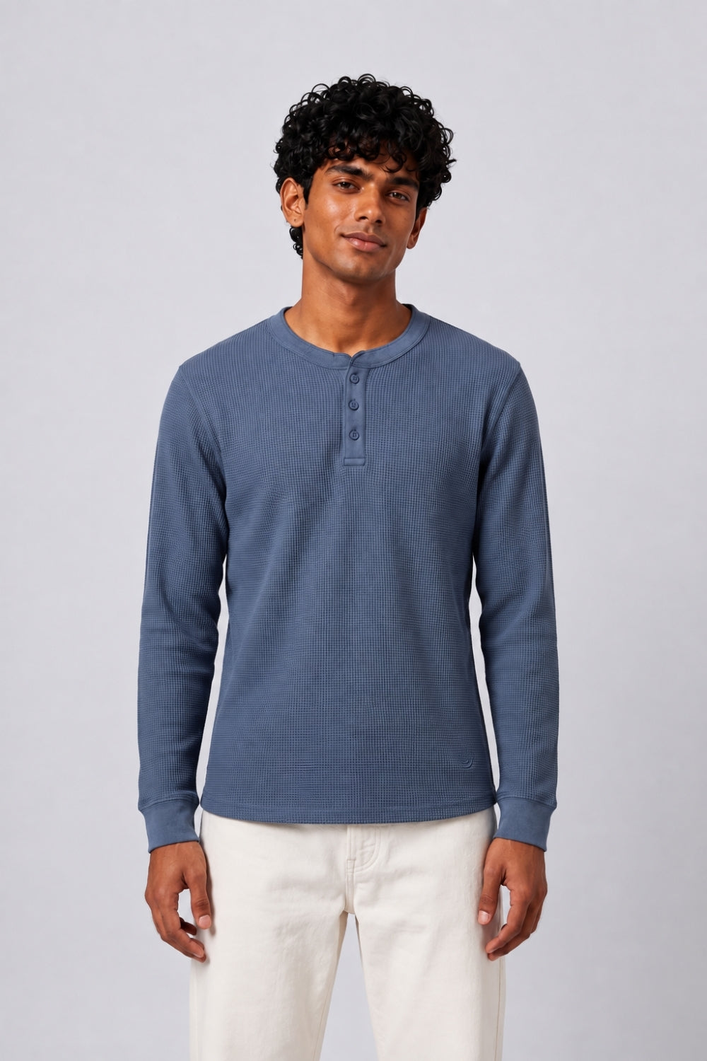 Mens Regular Fit Blue Textured Sweatshirt - Image 2