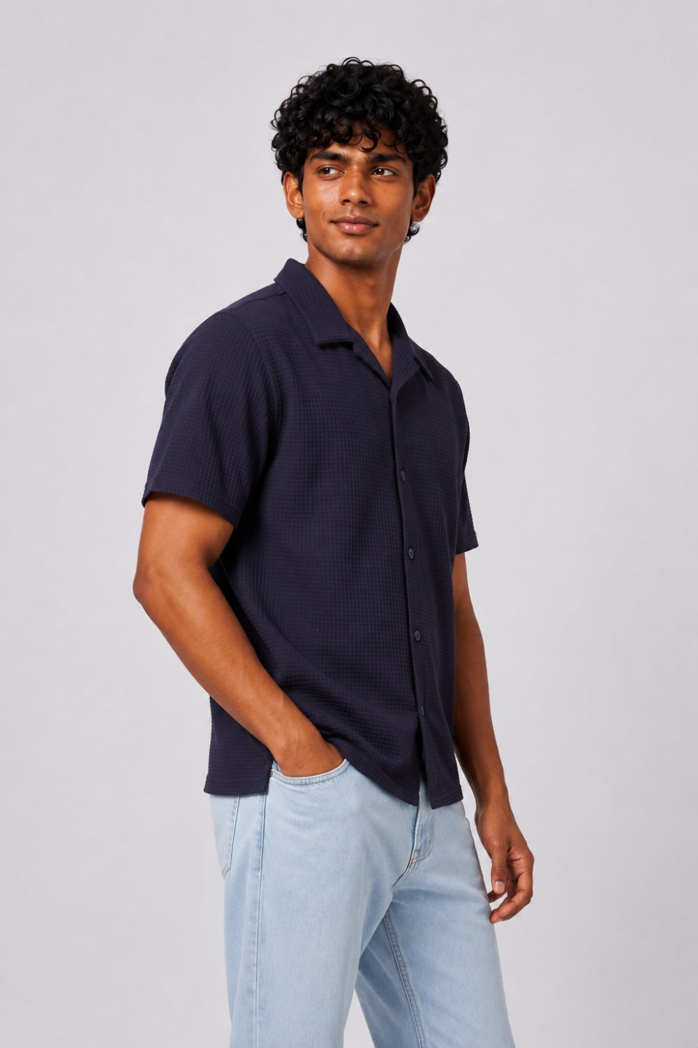 Mens Regular Fit Navy Cotton Blend Shirt - Image 4