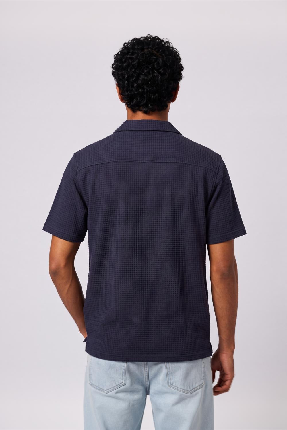 Mens Regular Fit Navy Cotton Blend Shirt - Image 5