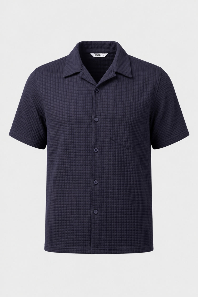Mens Regular Fit Navy Cotton Blend Shirt - Image 7