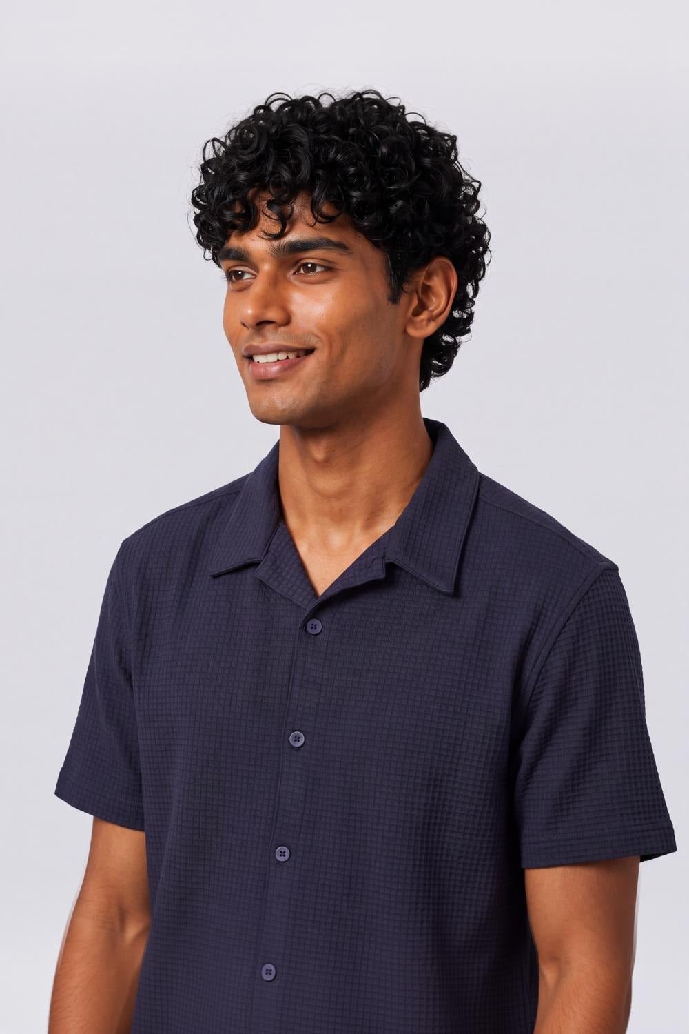 Mens Regular Fit Navy Cotton Blend Shirt - Image 9