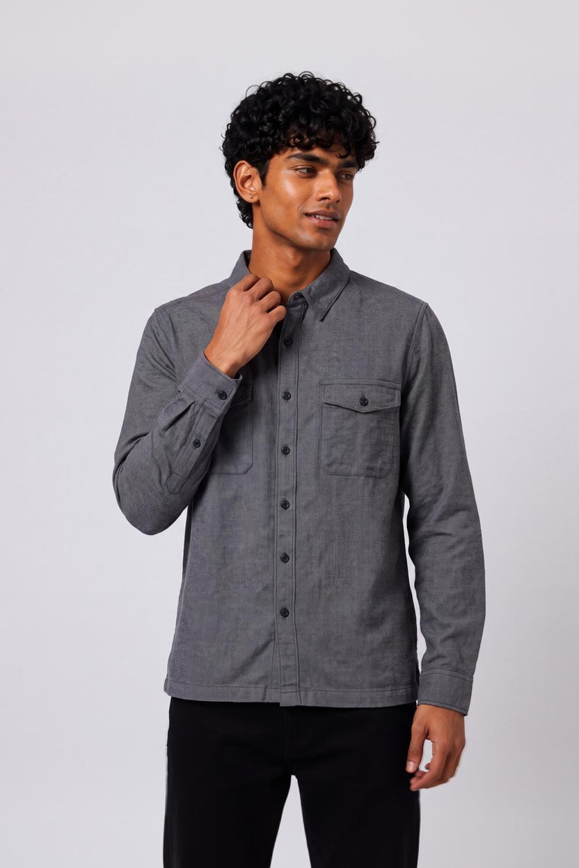 Mens Regular Fit Grey Cotton Shirt - Image 2