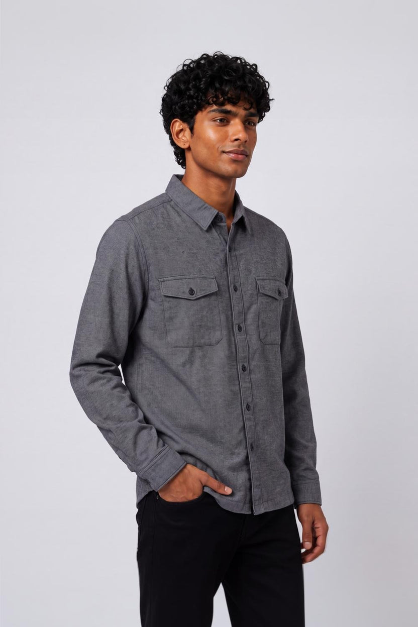 Mens Regular Fit Grey Cotton Shirt - Image 4