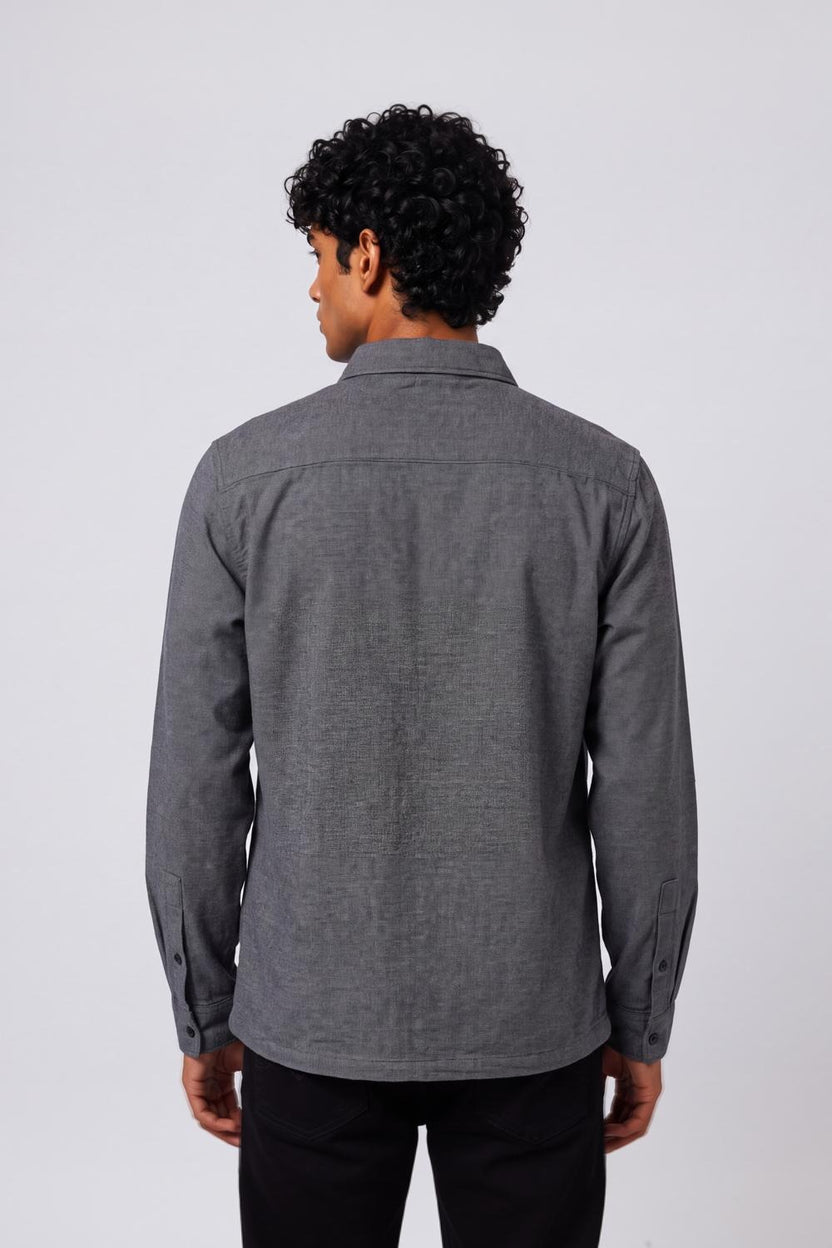 Mens Regular Fit Grey Cotton Shirt - Image 5