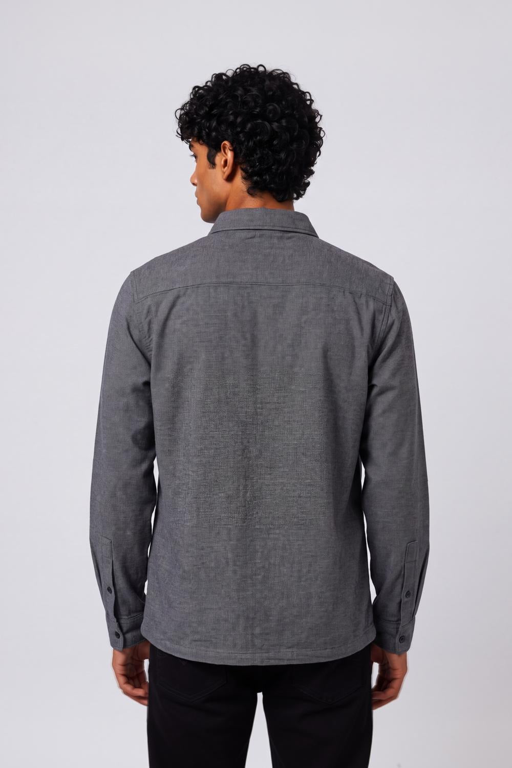 Mens Regular Fit Grey Cotton Shirt - Image 5