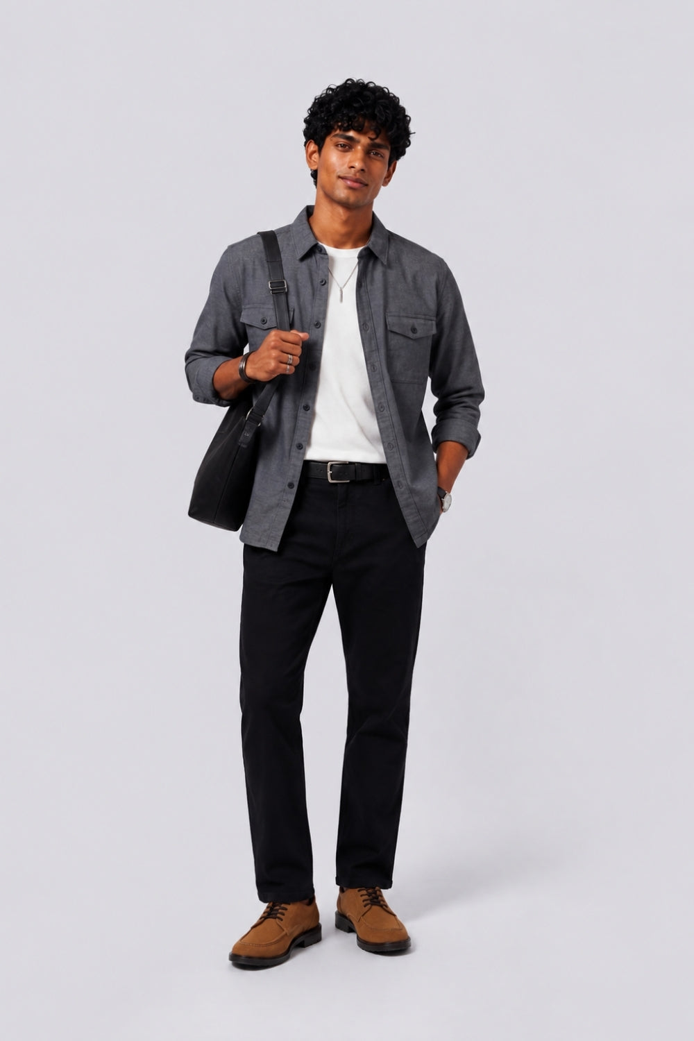 Mens Regular Fit Grey Cotton Shirt - Image 6