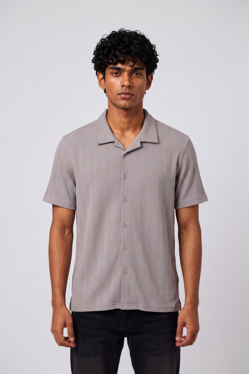 Mens Regular Fit Light Grey Textured Shirt - Image 2