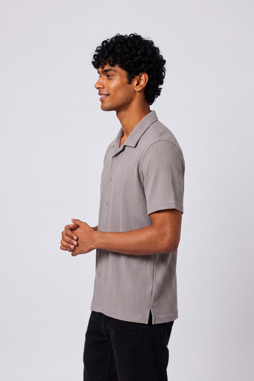 Mens Regular Fit Light Grey Textured Shirt - Image 4