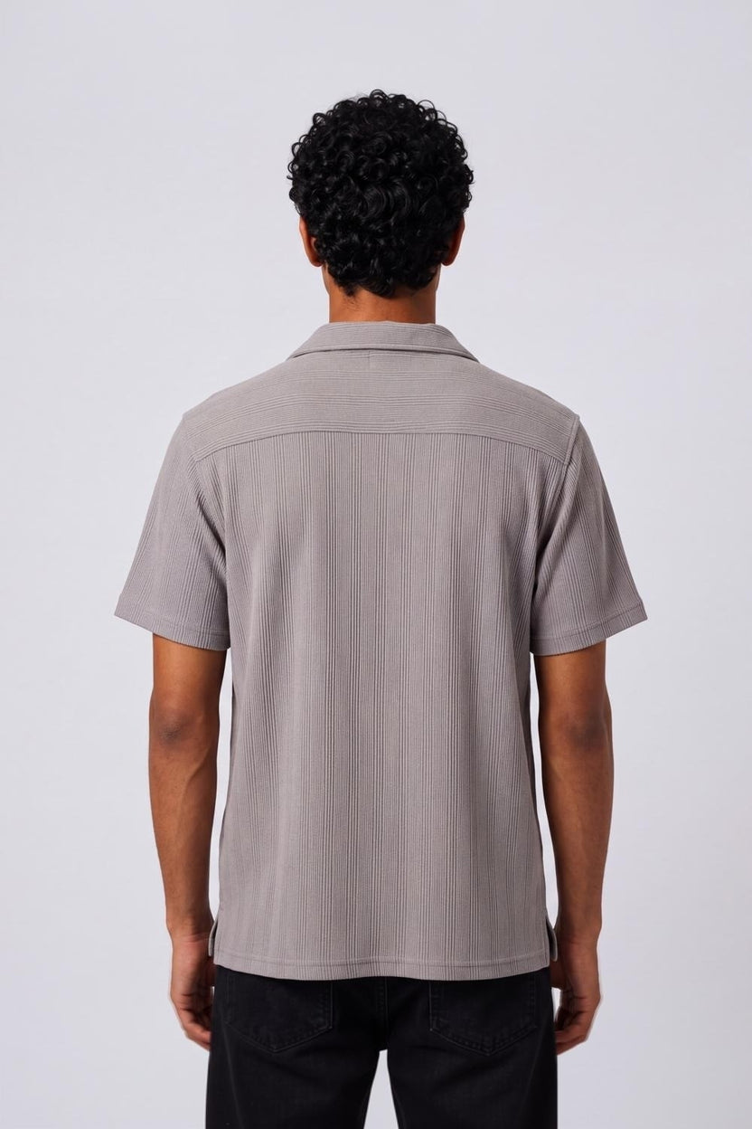 Mens Regular Fit Light Grey Textured Shirt - Image 5