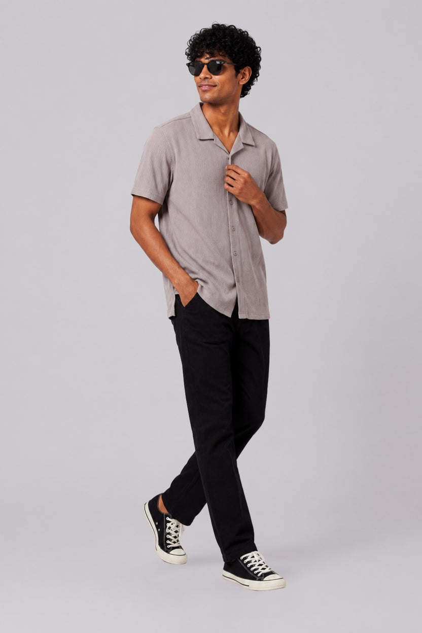 Mens Regular Fit Light Grey Textured Shirt - Image 6
