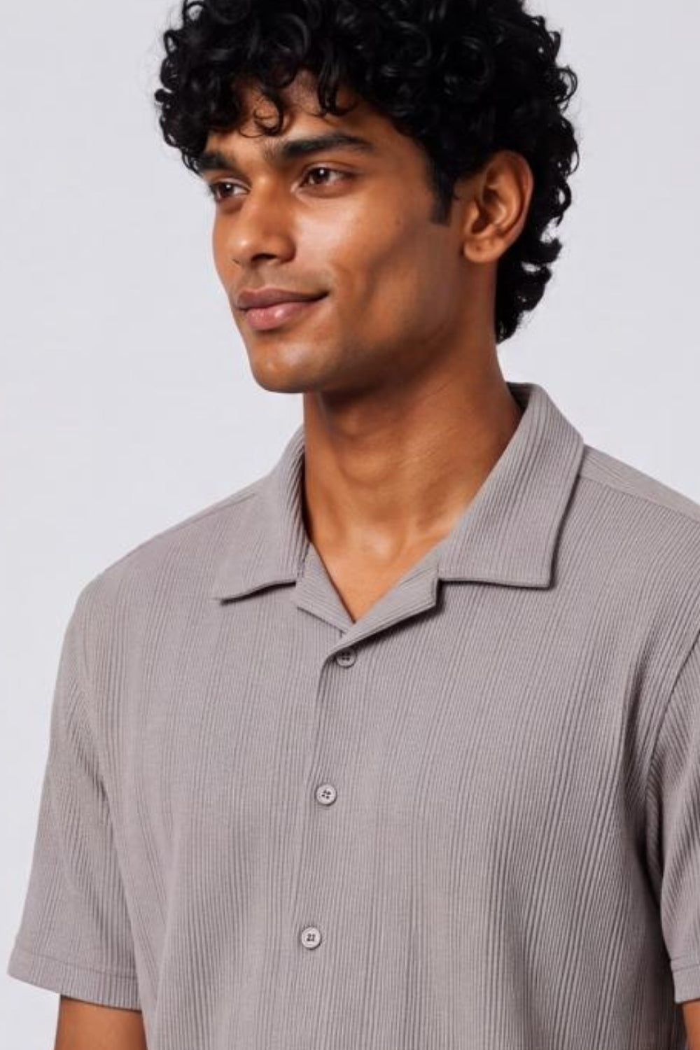 Mens Regular Fit Light Grey Textured Shirt - Image 9