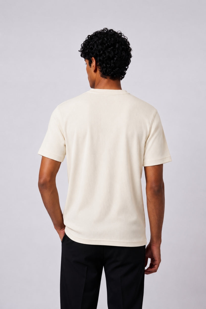 Mens Regular Fit Off White Solid T-Shirt - Image 5