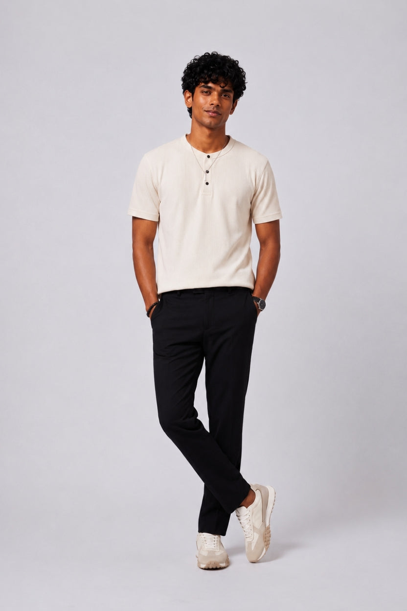Mens Regular Fit Off White Solid T-Shirt - Image 6