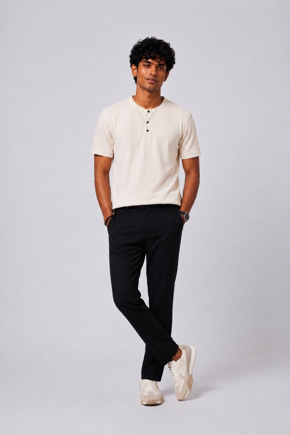 Mens Regular Fit Off White Solid T-Shirt - Image 6
