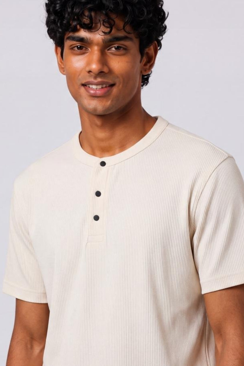 Mens Regular Fit Off White Solid T-Shirt - Image 7