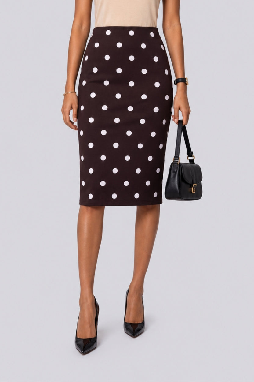 Womens Brown High Rise Polka Print Skirt - Image 1