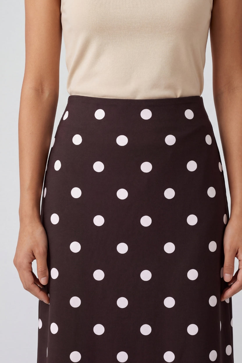 Womens Brown High Rise Polka Print Skirt - Image 3