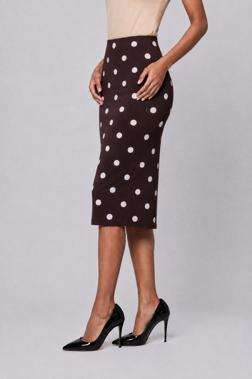Womens Brown High Rise Polka Print Skirt - Image 4