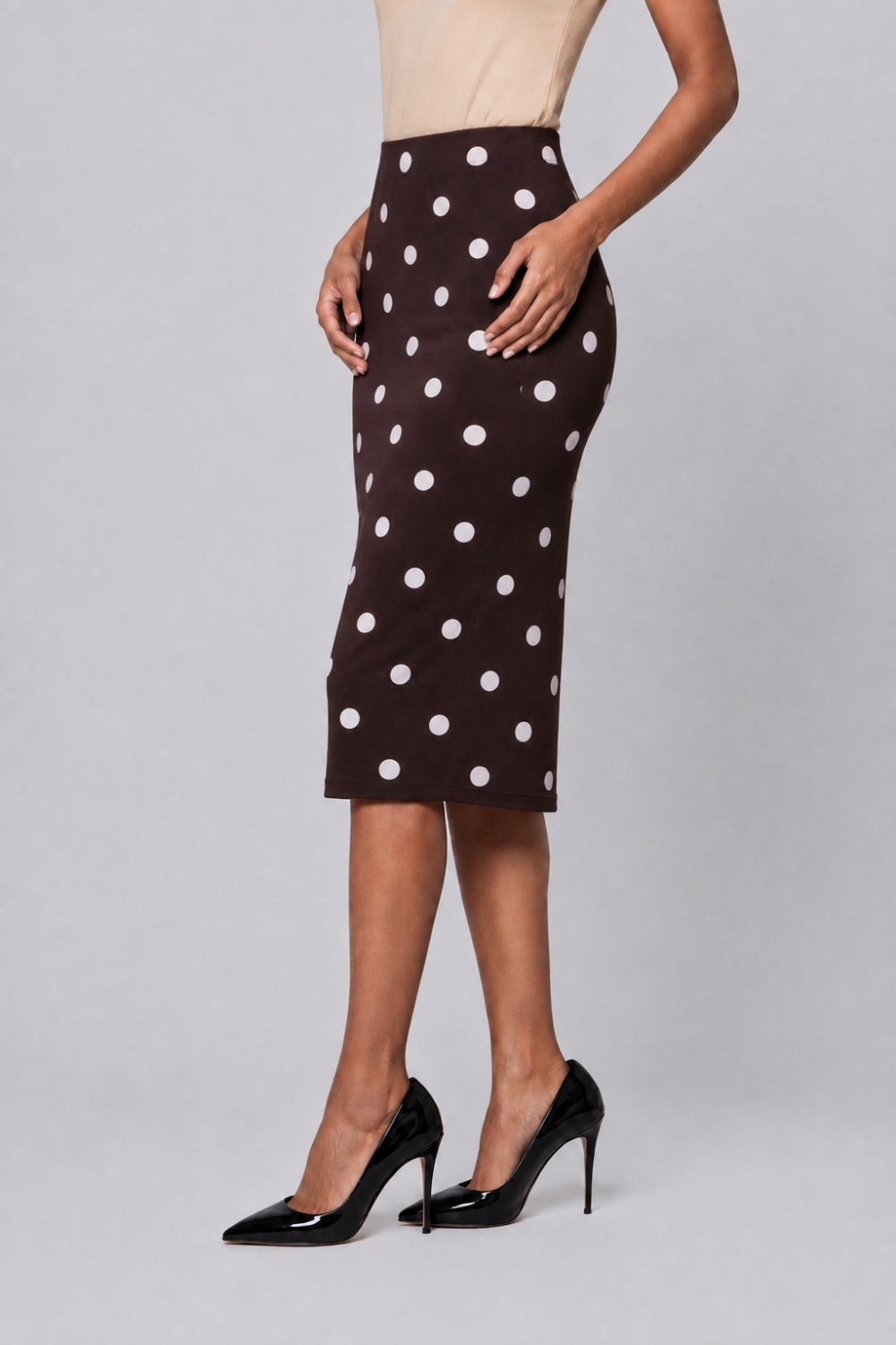 Womens Brown High Rise Polka Print Skirt - Image 4