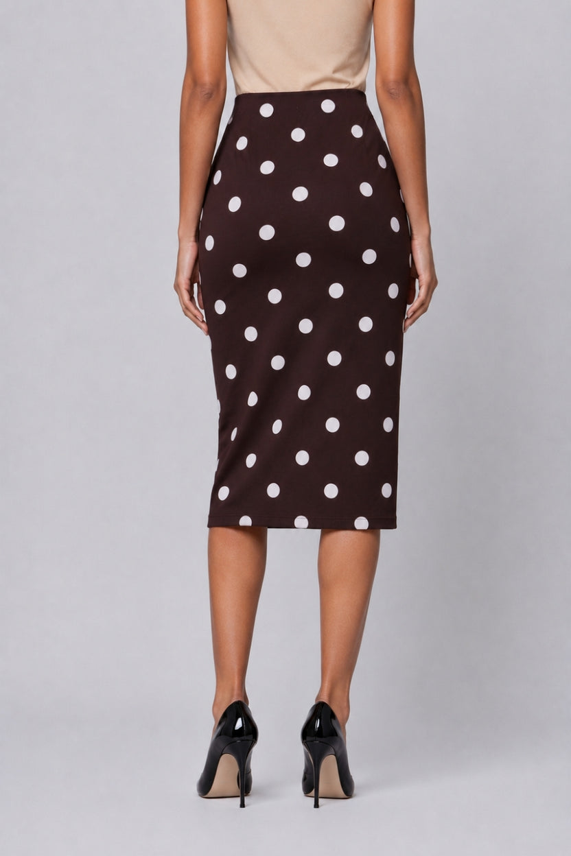 Womens Brown High Rise Polka Print Skirt - Image 5