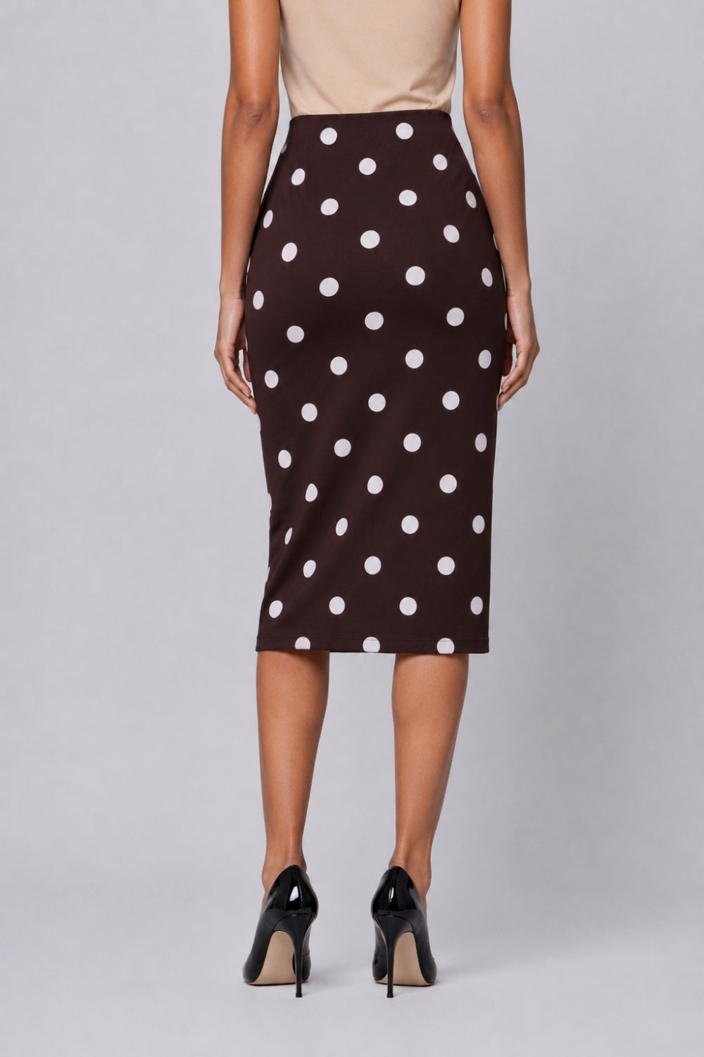 Womens Brown High Rise Polka Print Skirt - Image 5