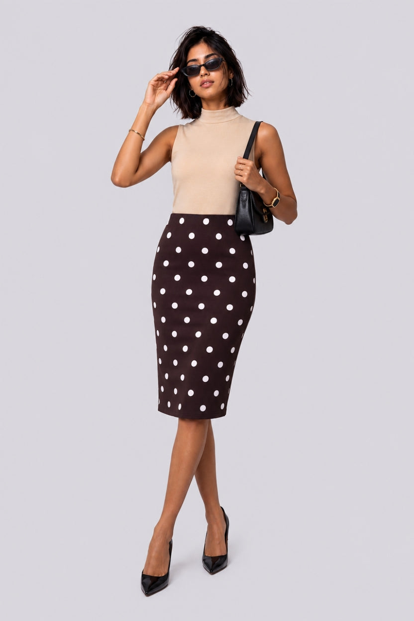 Womens Brown High Rise Polka Print Skirt - Image 6