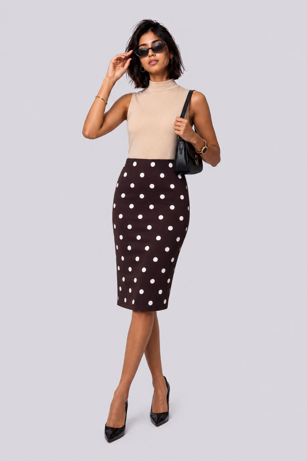Womens Brown High Rise Polka Print Skirt - Image 6