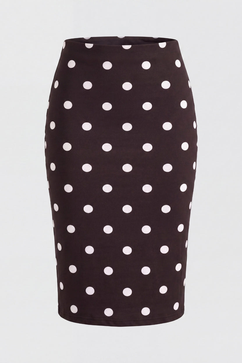 Womens Brown High Rise Polka Print Skirt - Image 7