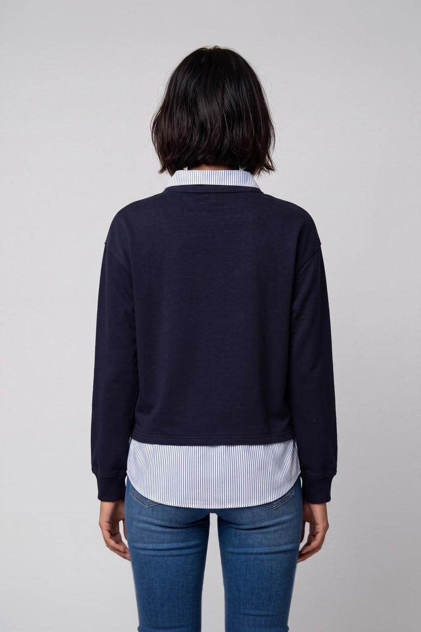 Womens Navy Shirt Collar Sweatshirt - Image 5