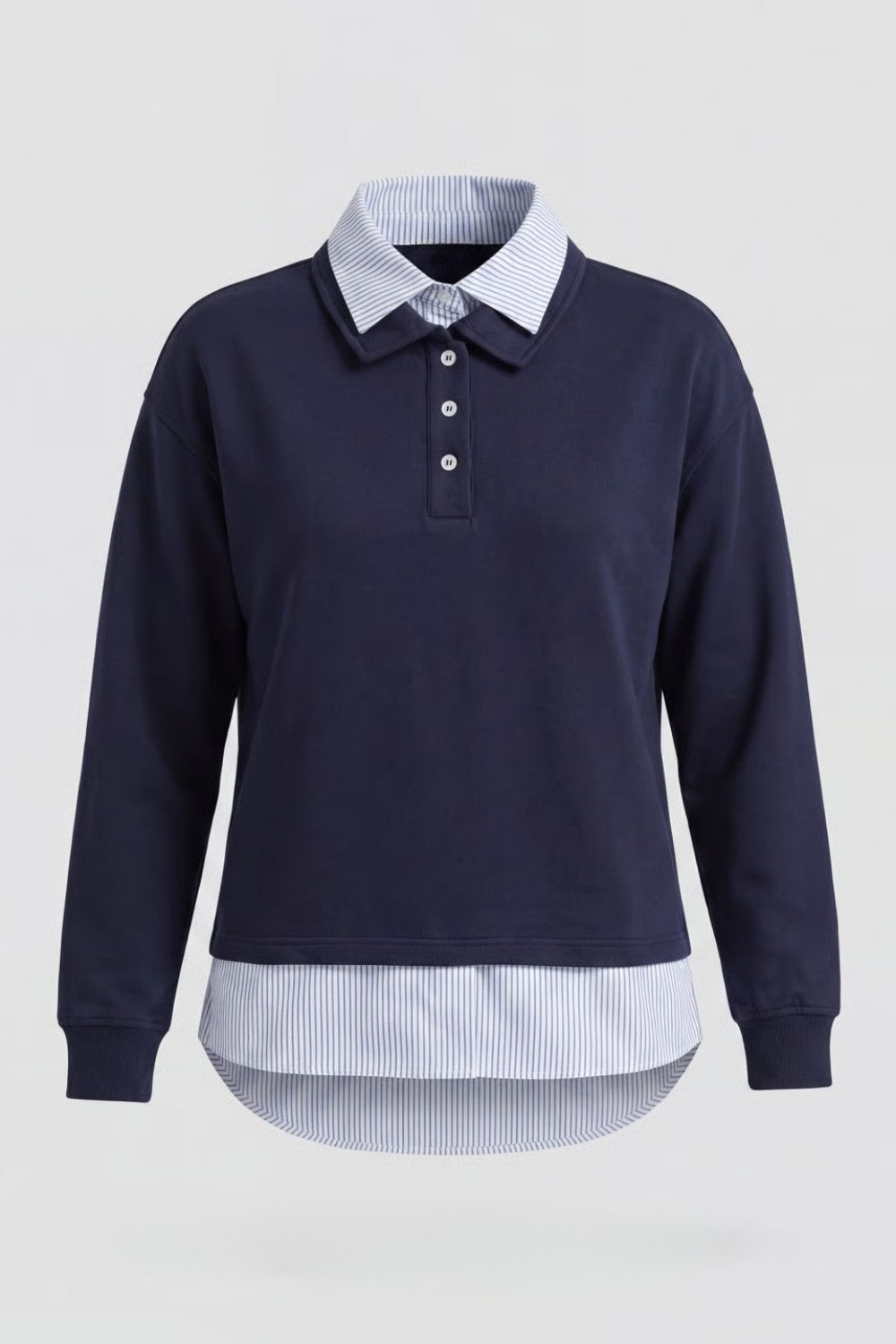 Womens Navy Shirt Collar Sweatshirt - Image 7