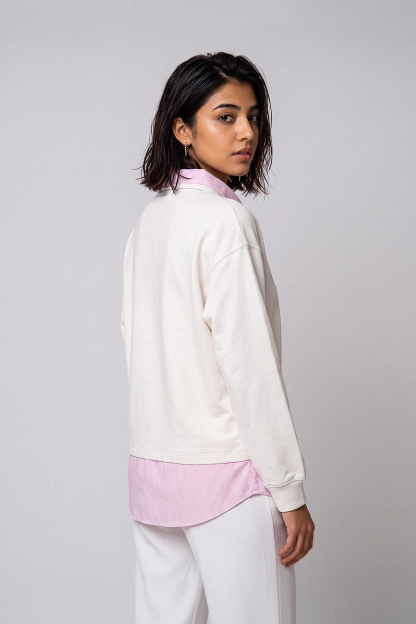 Womens Off White Shirt Collar Sweatshirt - Image 5