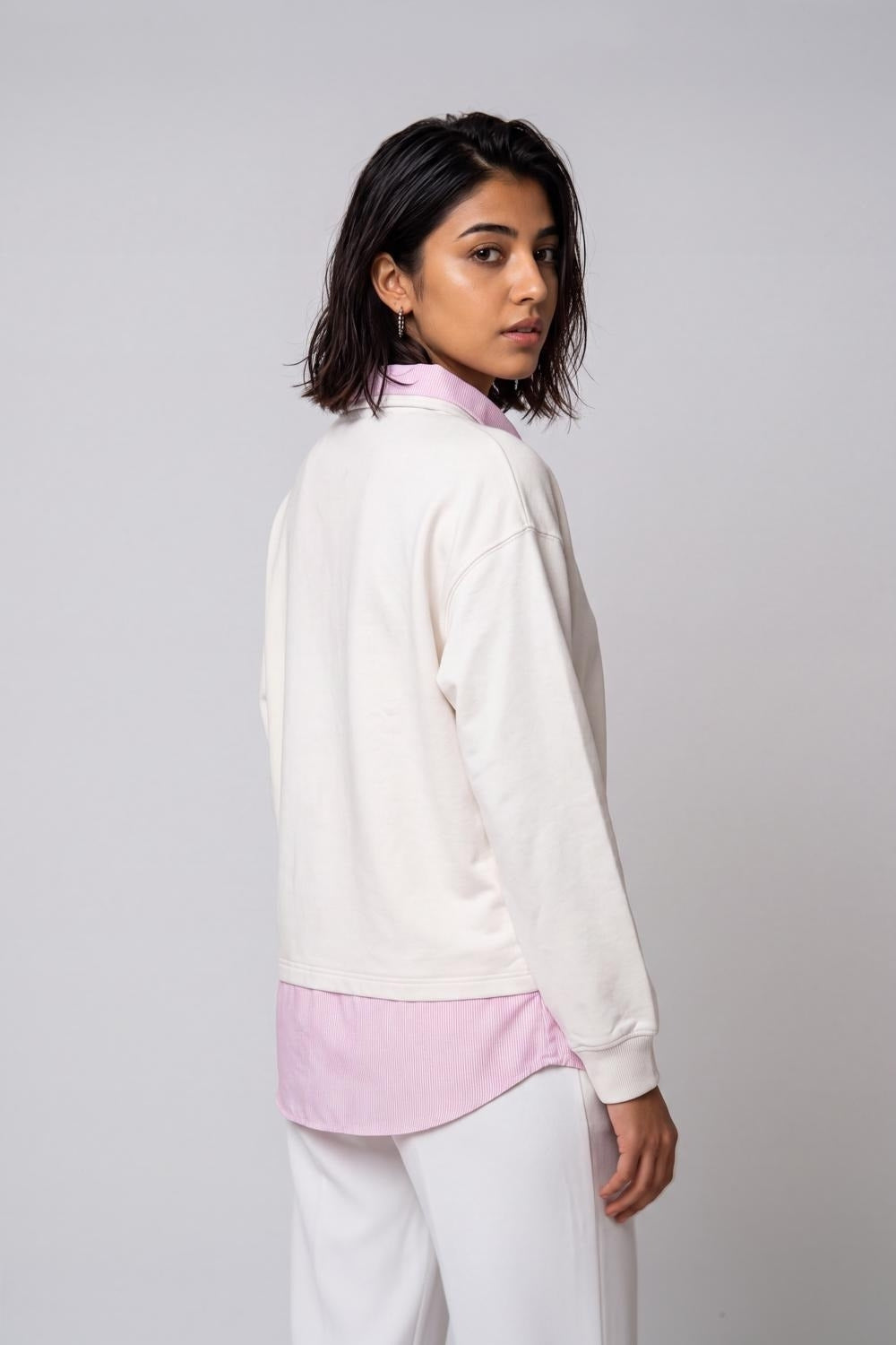 Womens Off White Shirt Collar Sweatshirt - Image 5