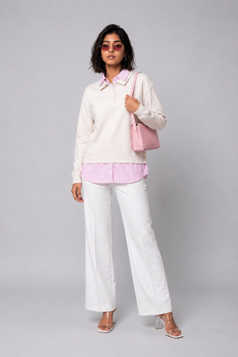 Womens Off White Shirt Collar Sweatshirt - Image 6