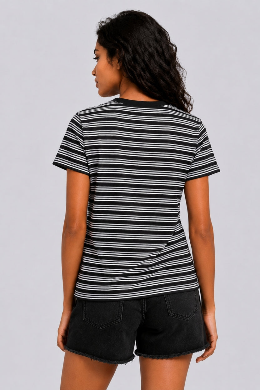 Womens Black Regular Striped T-Shirt - Image 5
