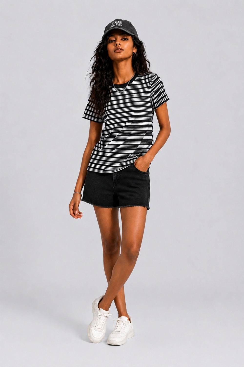 Womens Black Regular Striped T-Shirt - Image 6