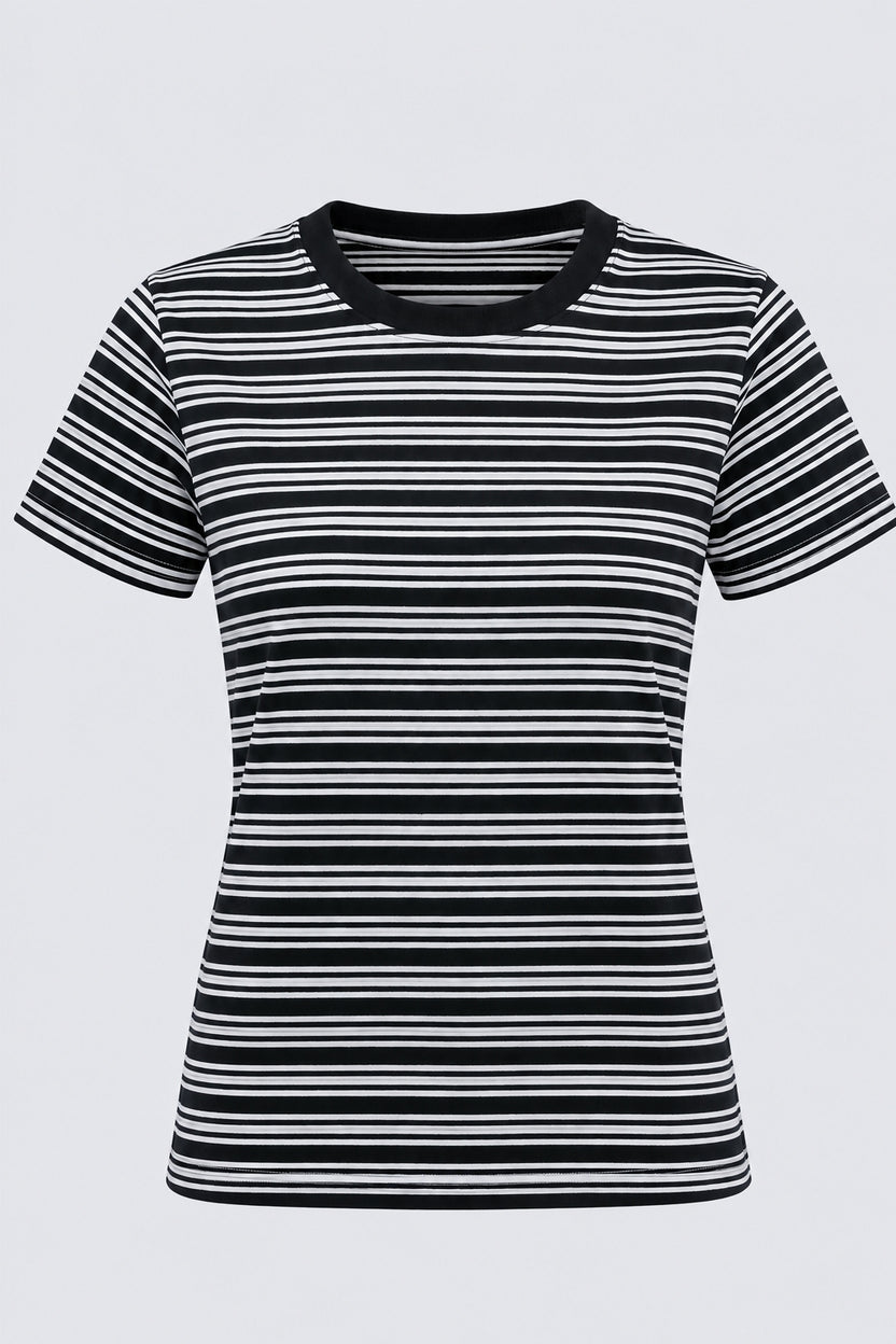 Womens Black Regular Striped T-Shirt - Image 7