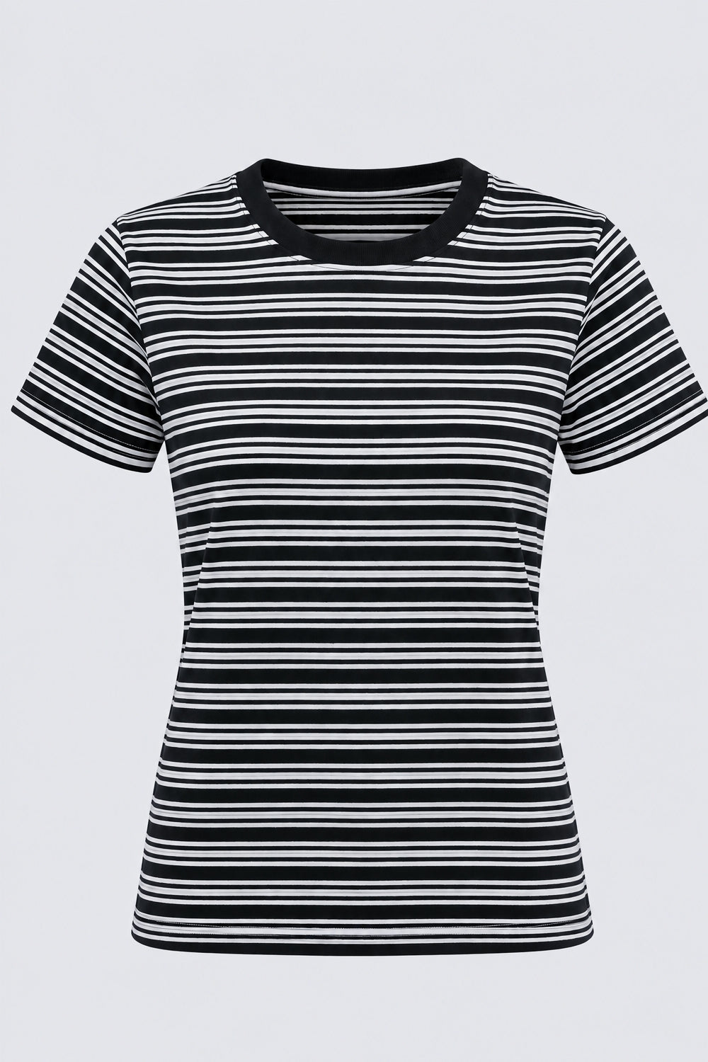 Womens Black Regular Striped T-Shirt - Image 7