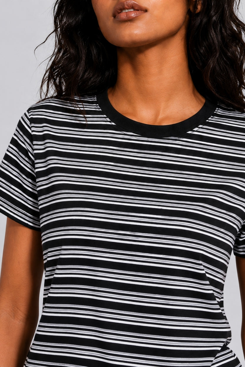 Womens Black Regular Striped T-Shirt - Image 9