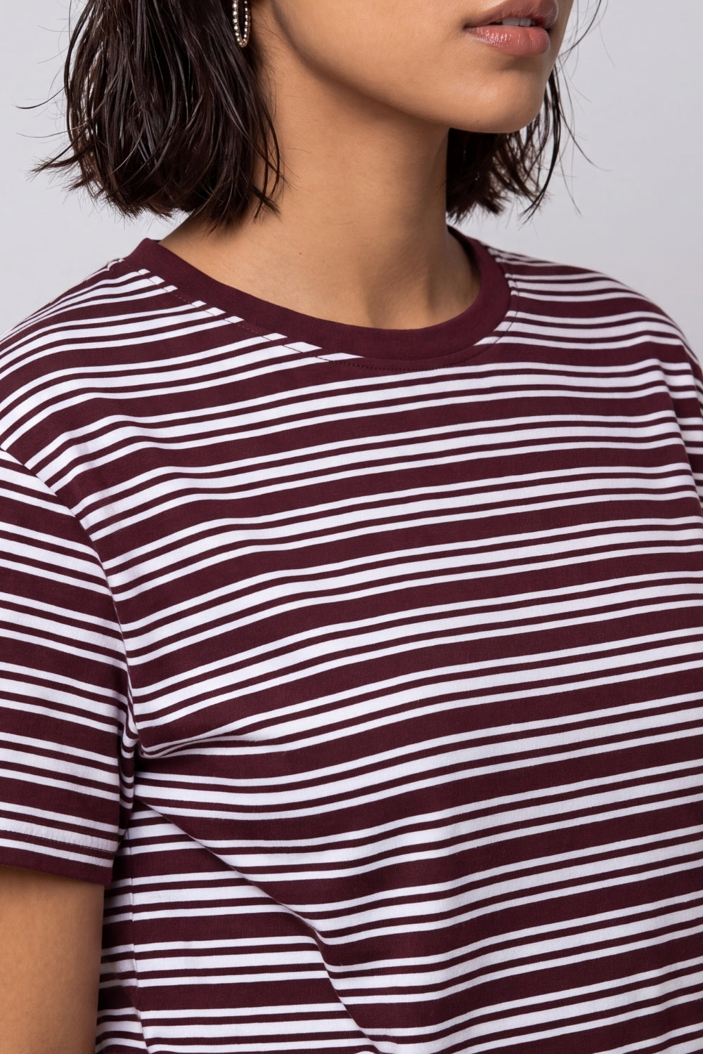 Womens Maroon Regular Striped T-Shirt - Image 3