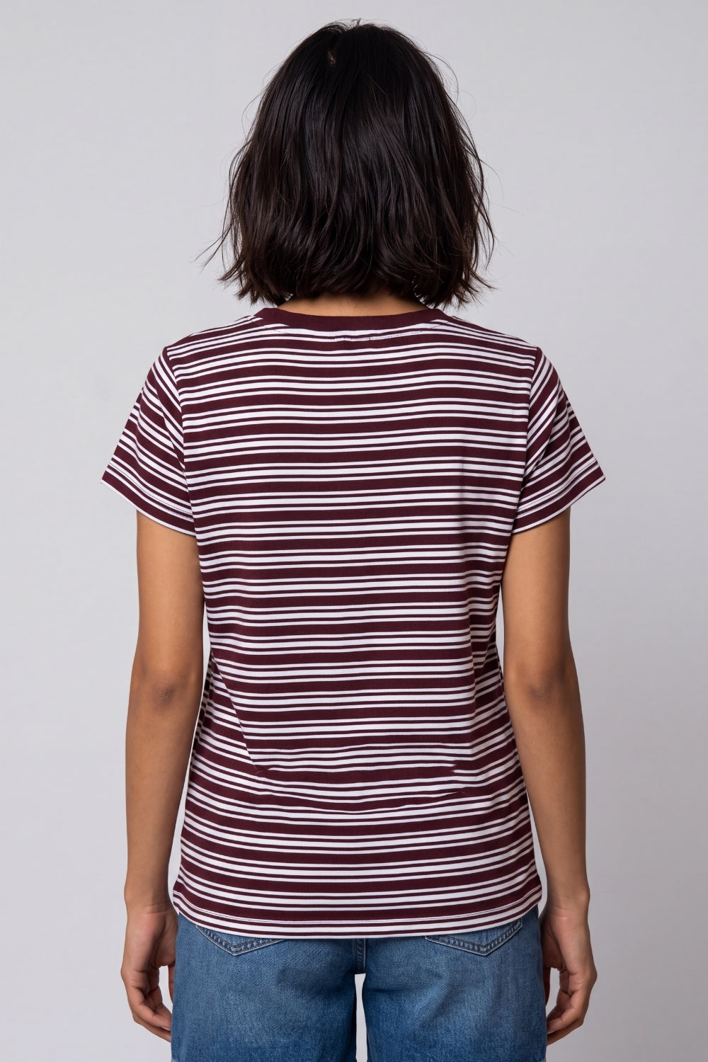 Womens Maroon Regular Striped T-Shirt - Image 5