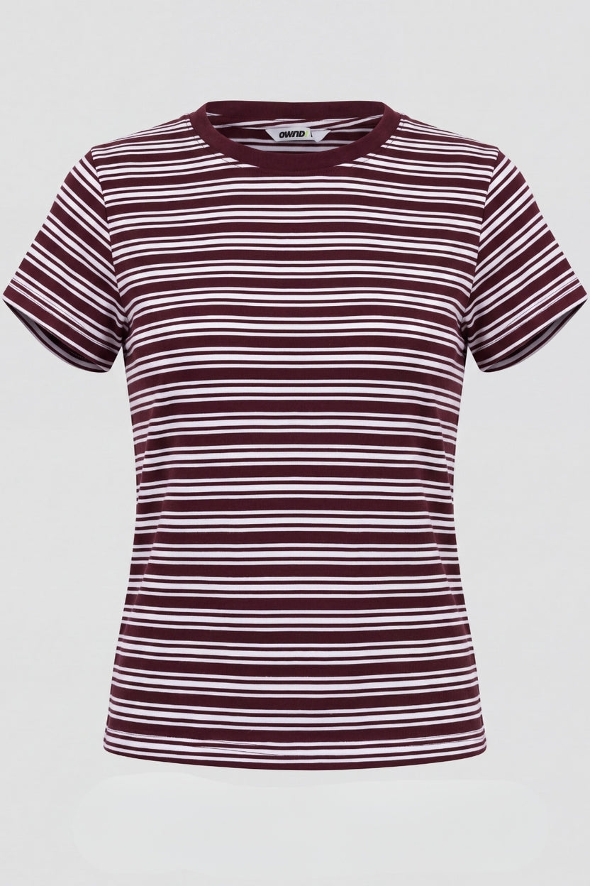 Womens Maroon Regular Striped T-Shirt - Image 7