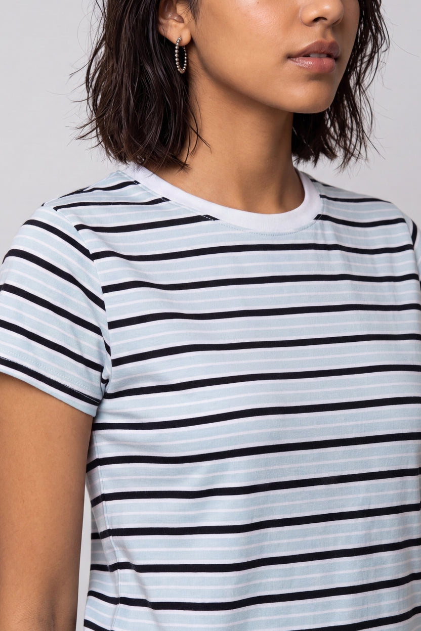 Womens Light Blue Regular Striped T-Shirt - Image 3
