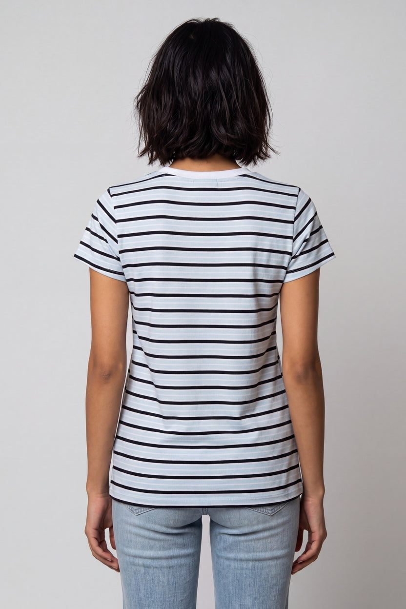 Womens Light Blue Regular Striped T-Shirt - Image 5